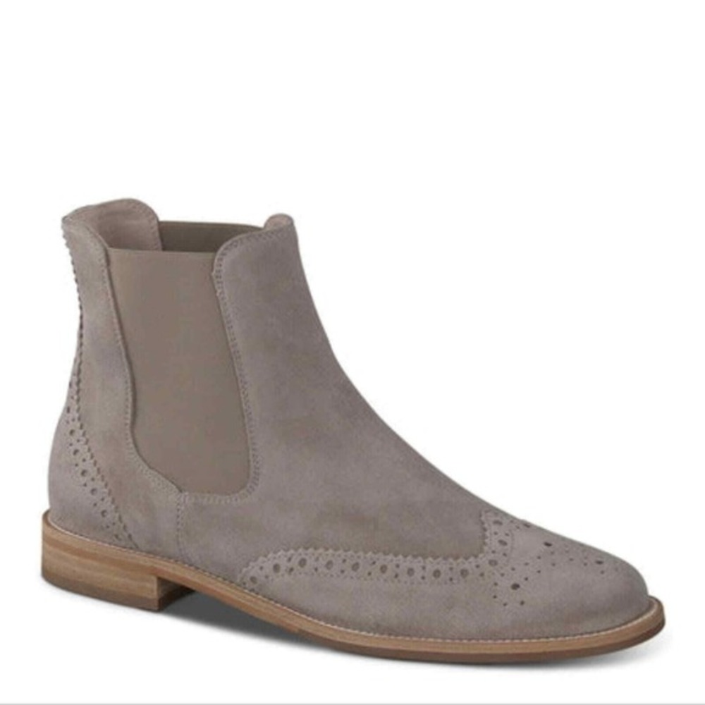 Paul Green Suede Leather Ankle Boots Brown Chelsea Style Booties Brogue Details